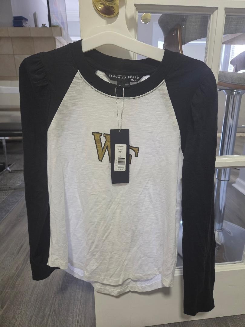 Veronica Beard Baseball Tee Long Sleeve White & Black Sleeves Pima Cotton XS