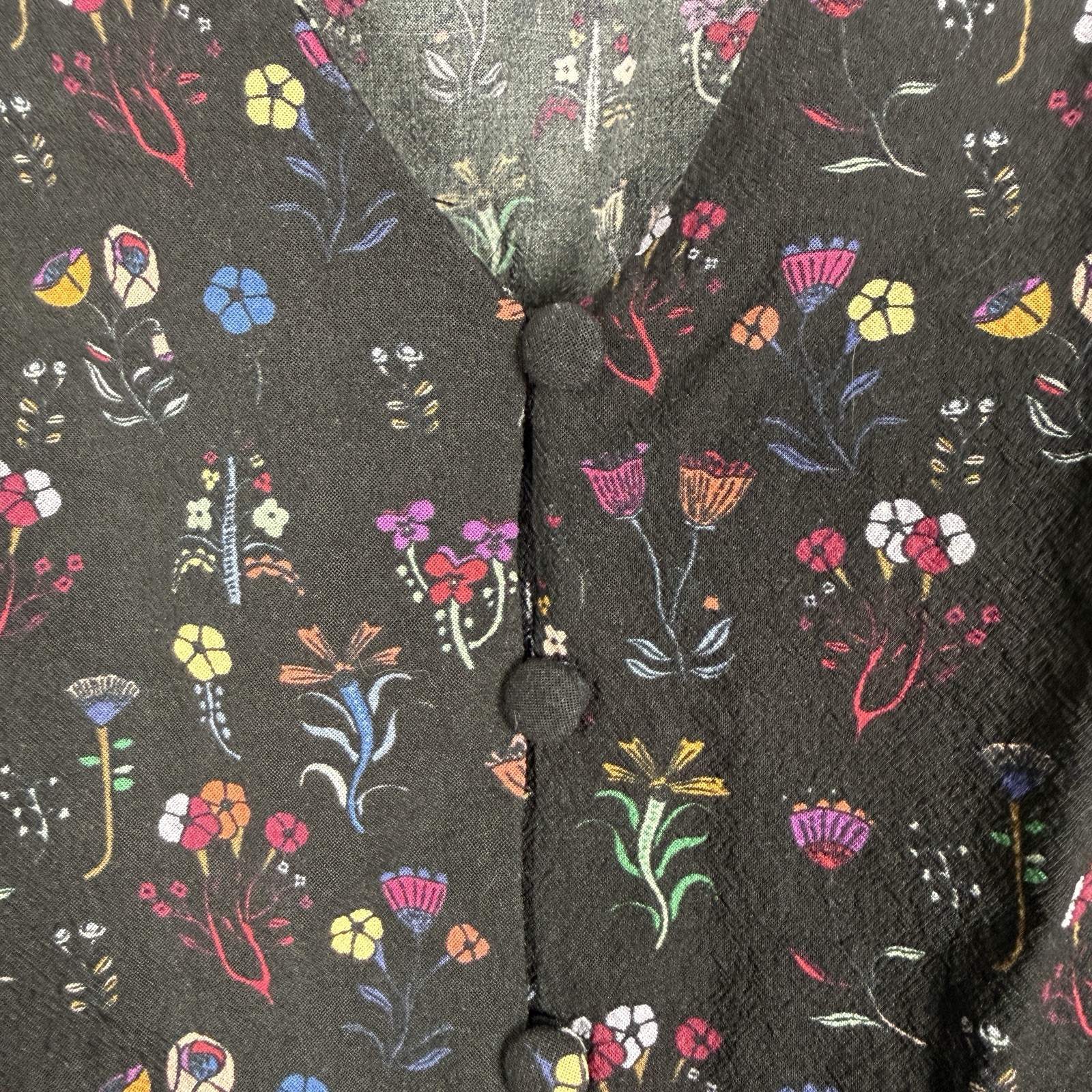 Marine Layer Stacy Floral Top Peasant Boho Cottage Dark Fairy Black Flowers Sz M