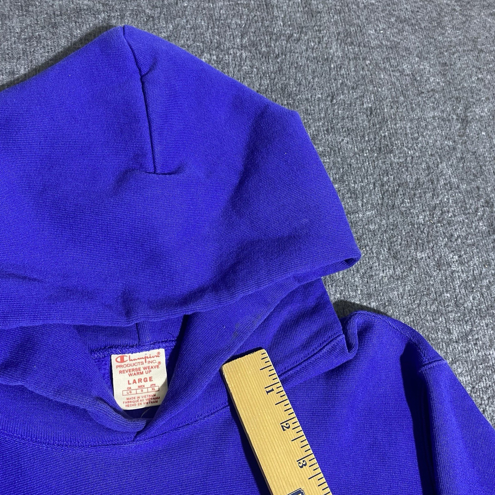 Vtg Champion Reverse Weave Large Blue Embroidered Pullover Hoodie Warm Up Script