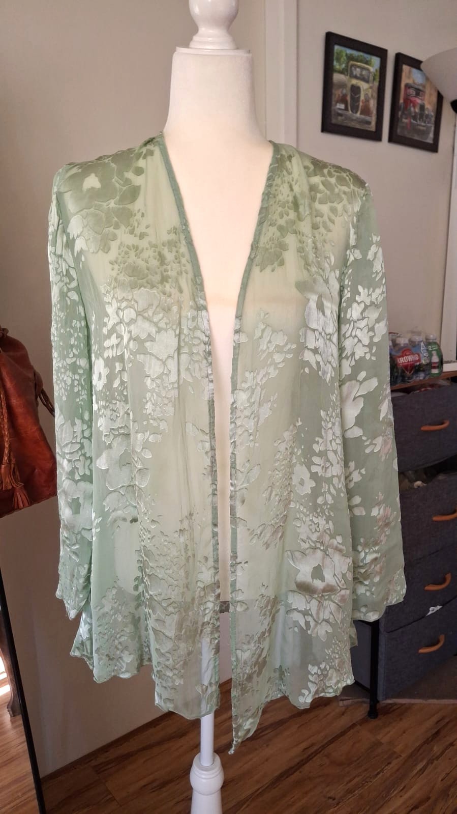 Vintage Coldwater Creek Silk Blend Burnout Floral Jacket Sage Green Size 10 USA