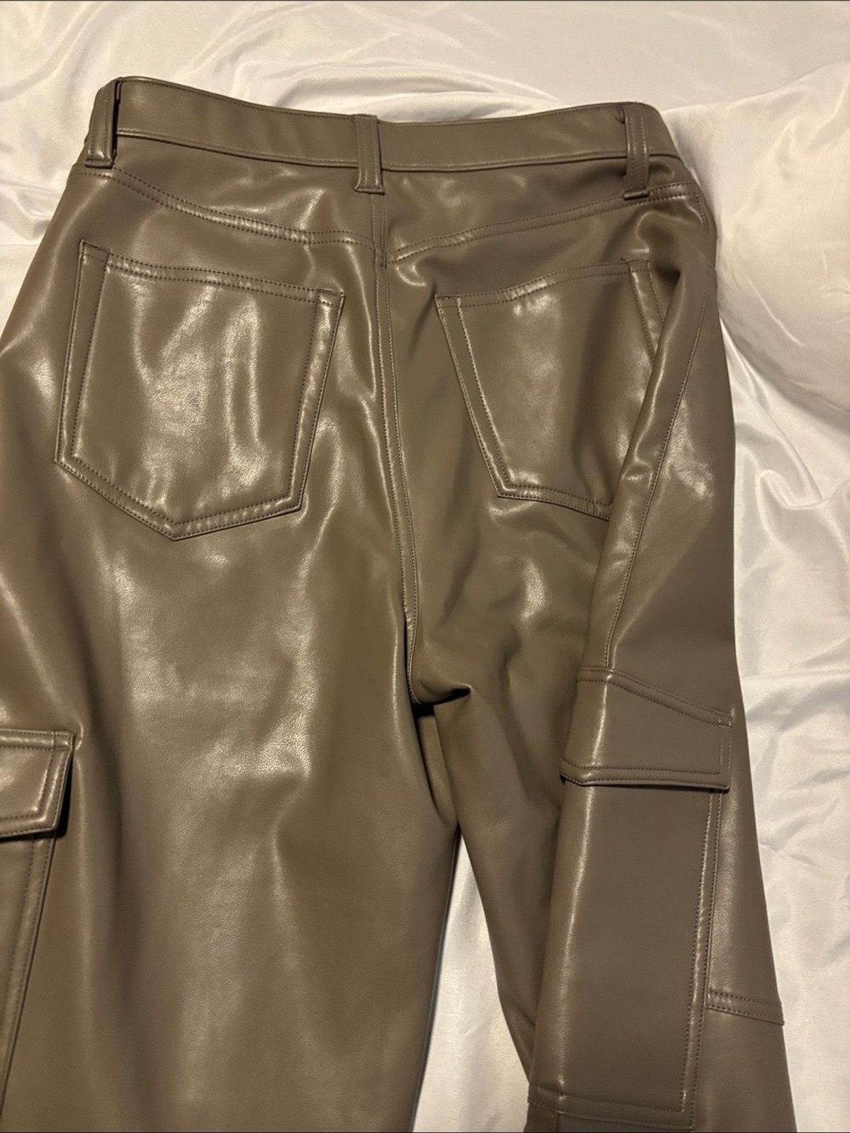 Abercrombie & Fitch Taupe 100% Vegan Leather Cargo Straight Leg Pants