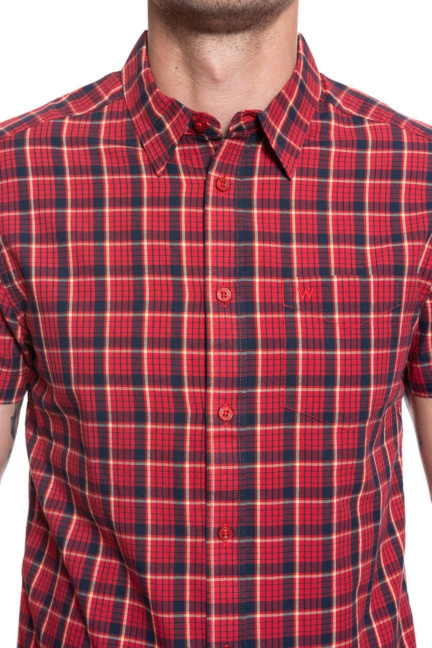 Wrangler Plaid 1 Pkt Shirt Mens Medium Cotton Short Sleeve Button Up Formula Red
