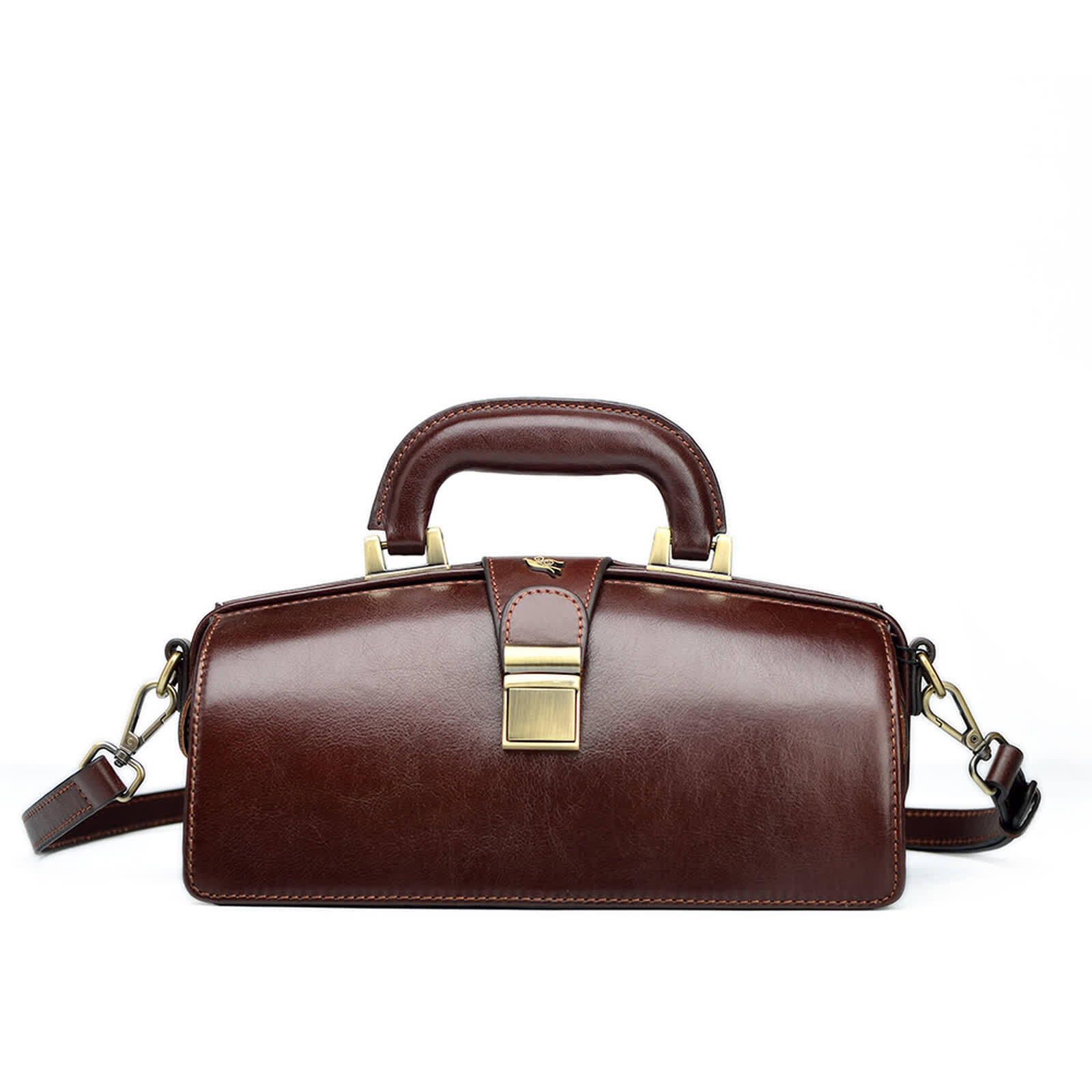 Erivis Coffee Women Leather Shoulder Bag Doctor Handbag with Pockets