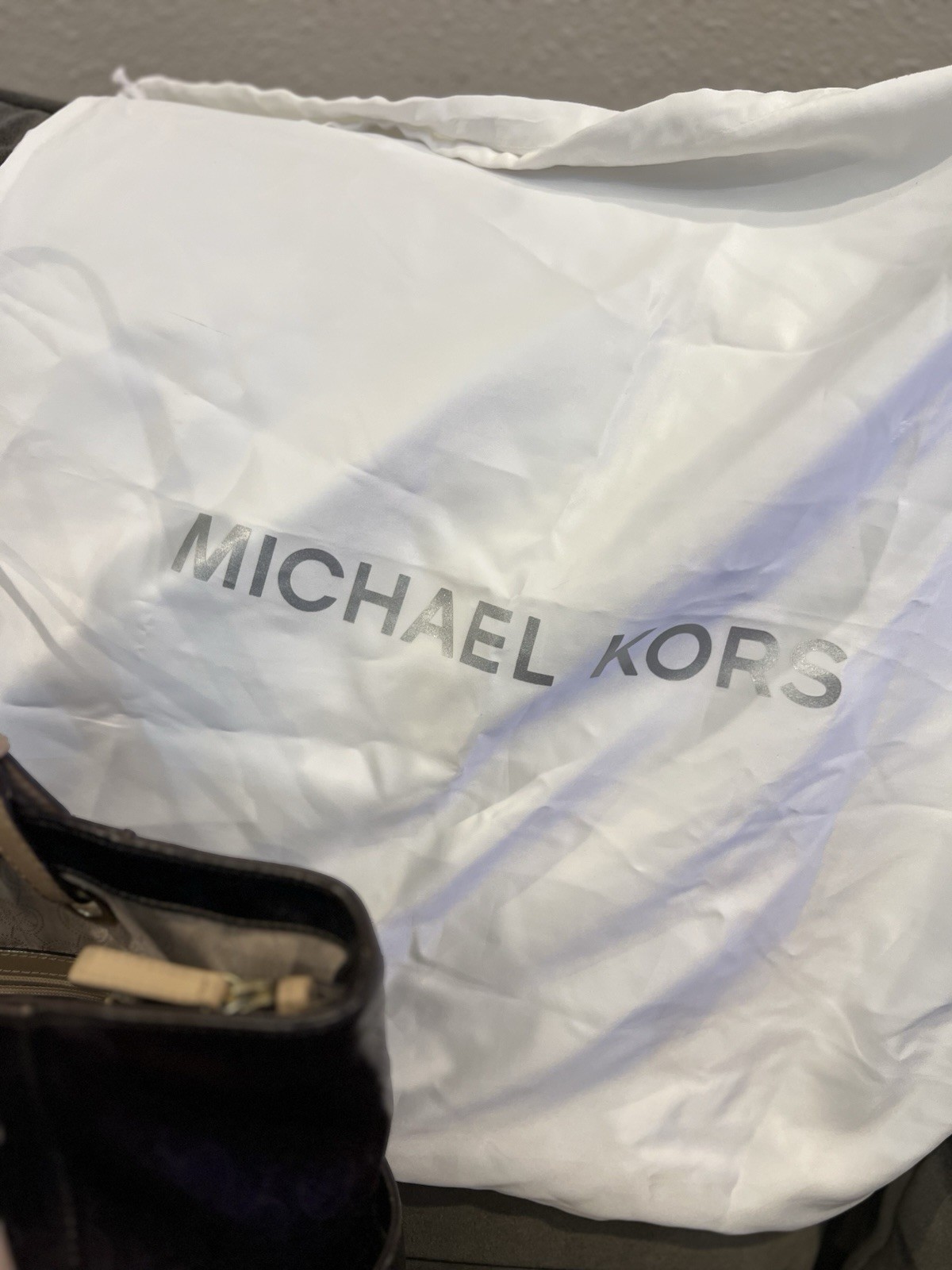 Michael Kors Brown Logo Tote Shoulder Bag w/ MK Charm, Medium, Inner Pockets
