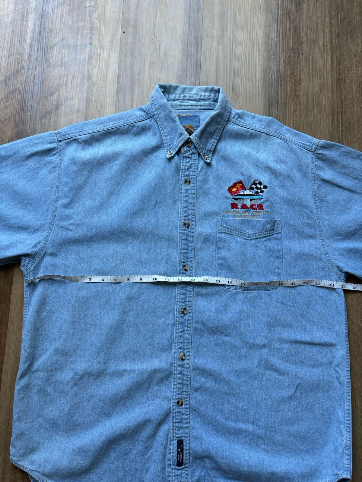 Vintage Corvette Racing Redding Enthusiasts Denim Button Down Shirt Mens XL