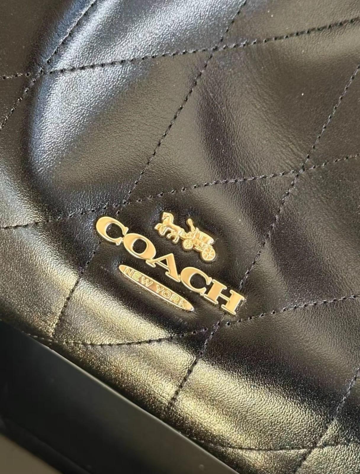 NWT Coach CDR00 Evelyn Shoulder Bag Black Quilted Leather Crescent Chain Strap