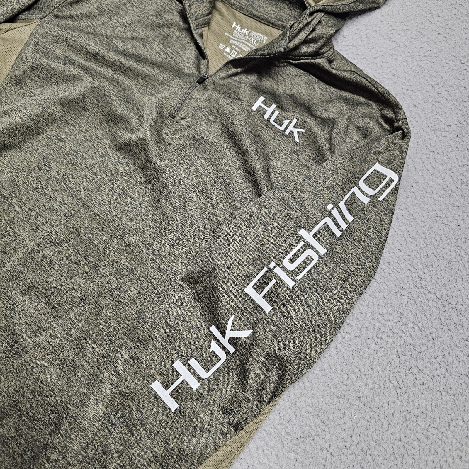 Huk Men’s Icon X Cold Front Hoodie Green Lightweight Pullover Mens XL Distressed