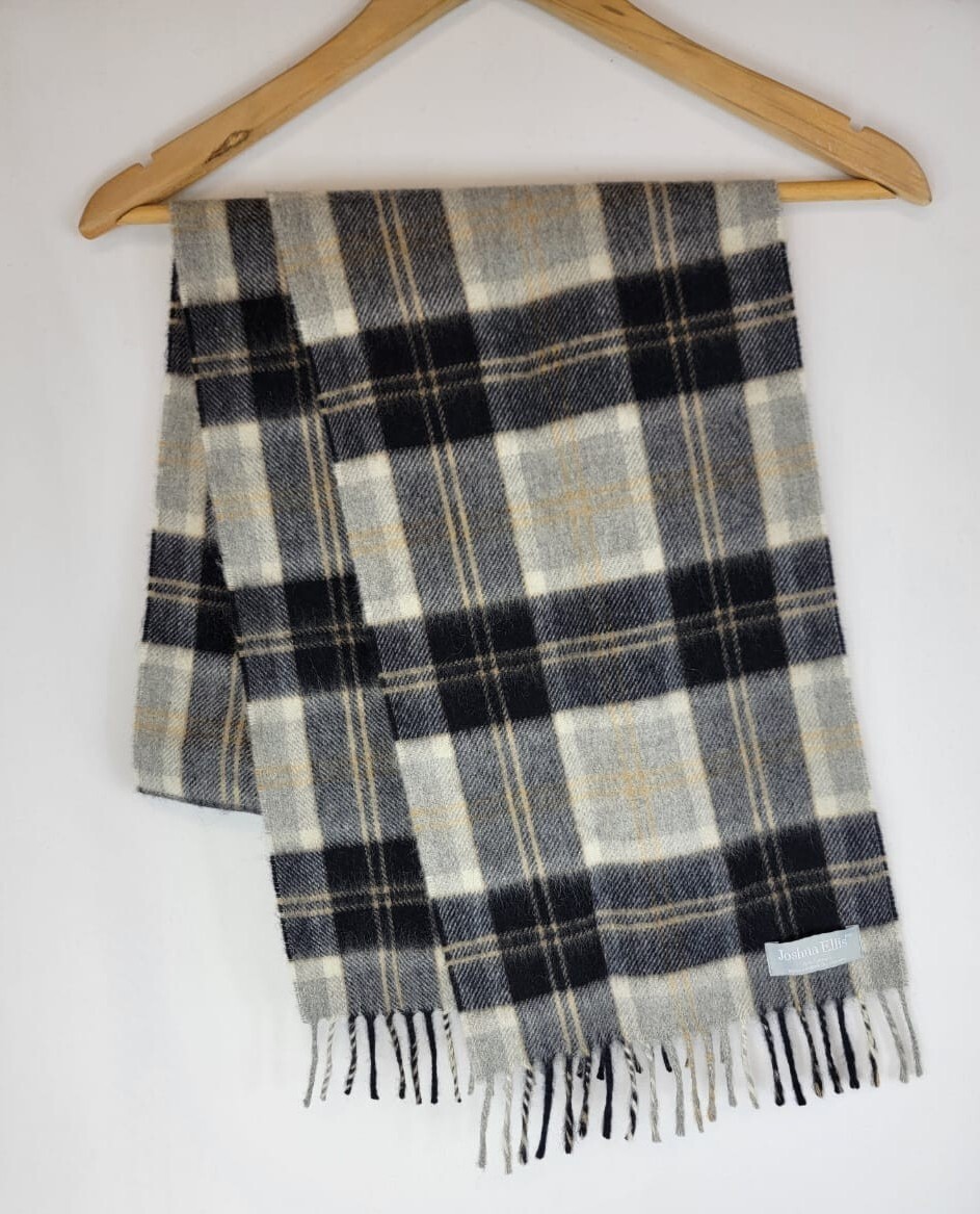 Auth Joshua Ellis Scarf 100% Cashmere Woven in England Check Pattern 10×66