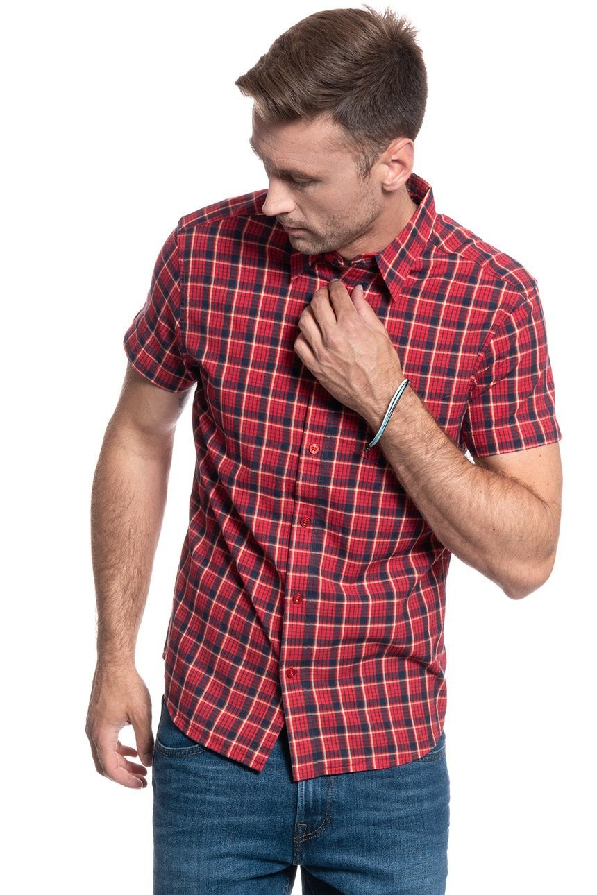 Wrangler Plaid 1 Pkt Shirt Mens Medium Cotton Short Sleeve Button Up Formula Red