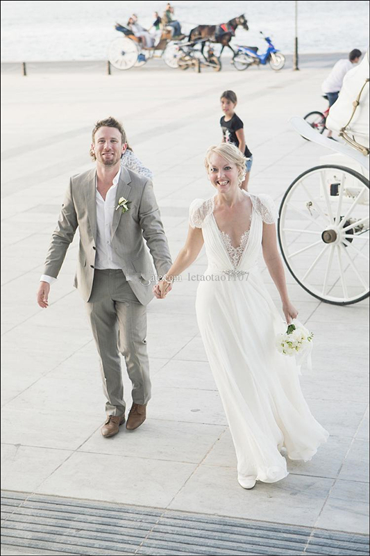 Cap Sleeve Lace Boho Wedding Dress Chiffon Elegant Bridal Gown 4 6 8 10 12 14 16