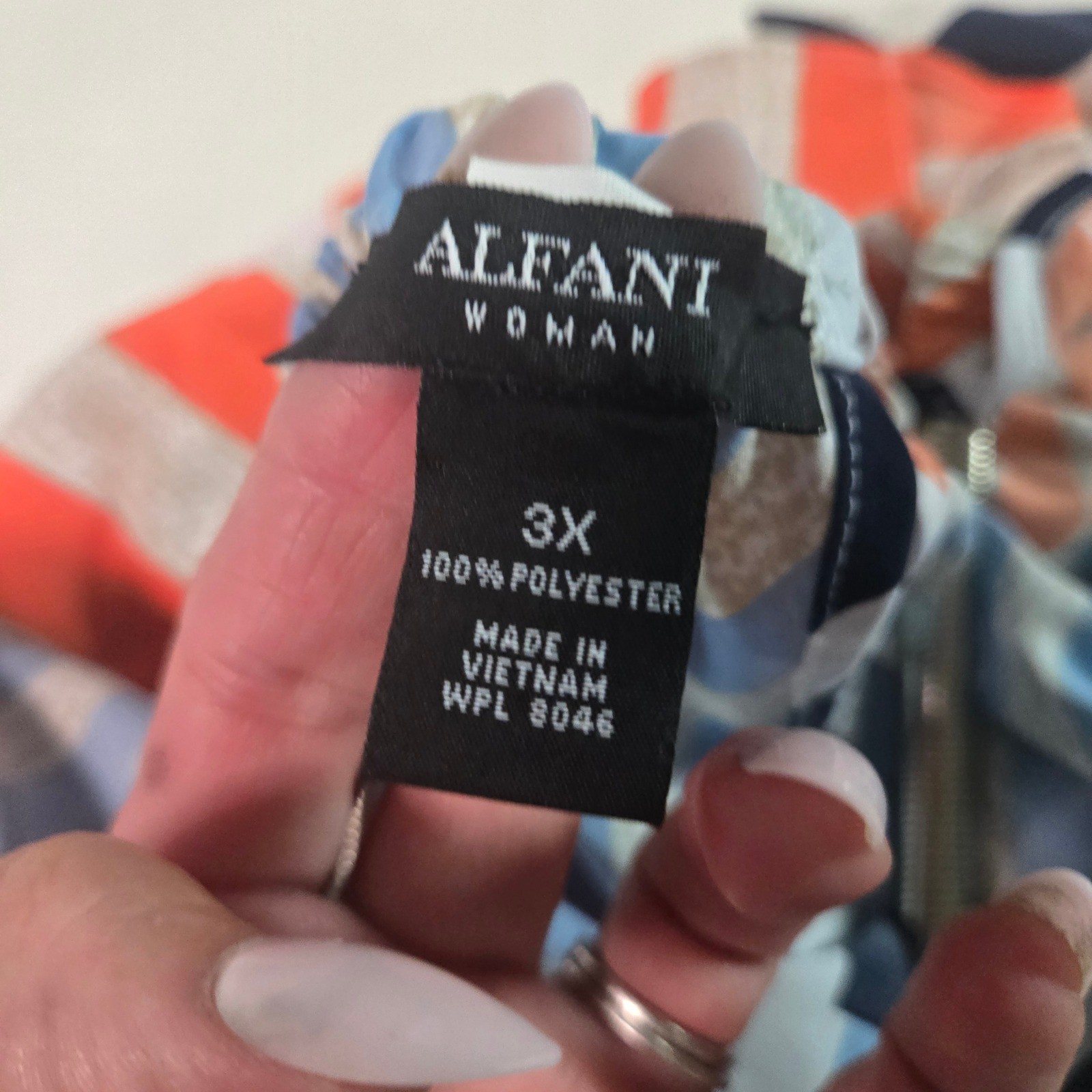 Alfani Woman 3X Halter Top Geometric Striped Handkerchief Hem Blouse Orange Blue