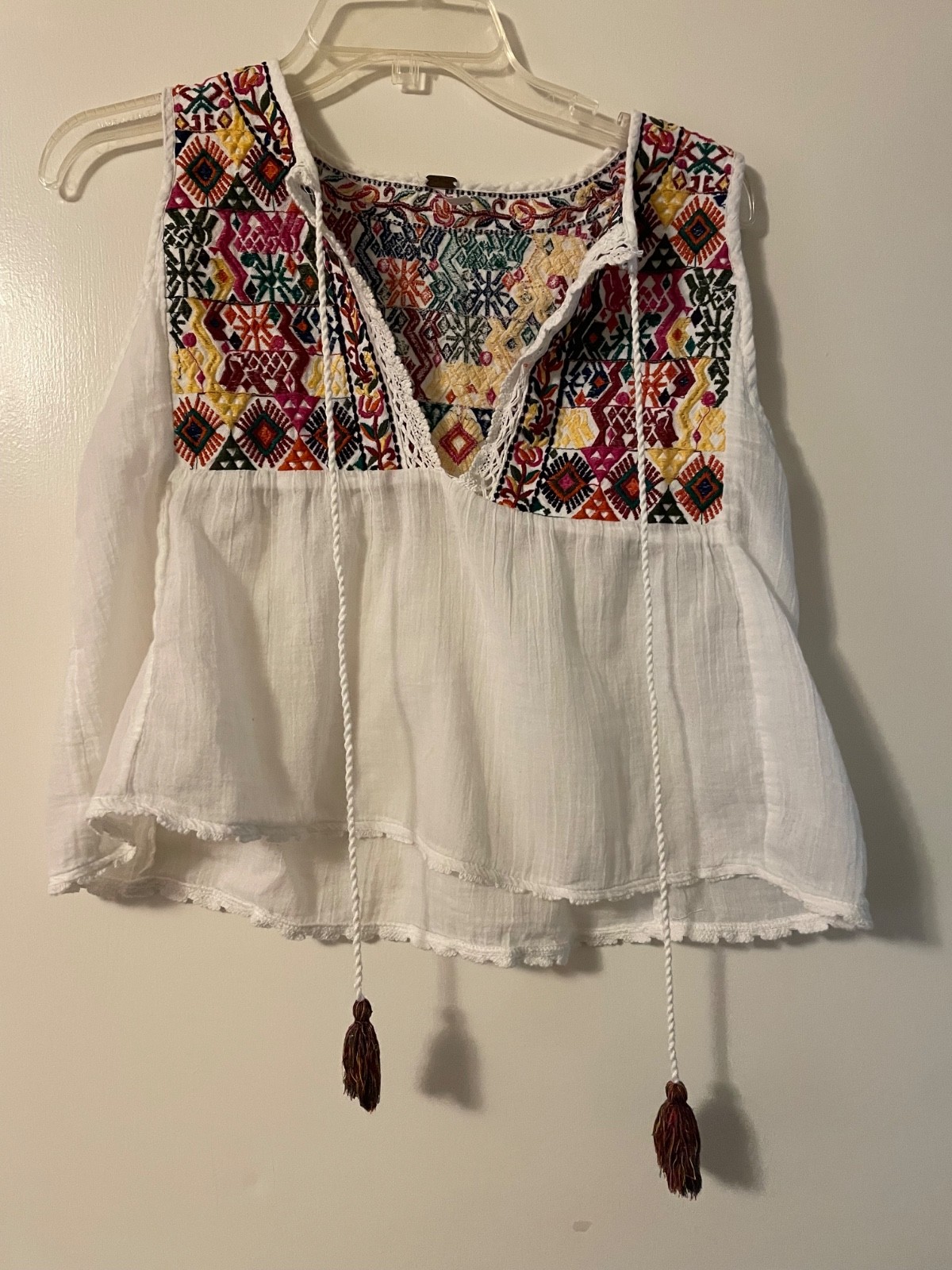 Free People Lohri Top Tank Embroidered Boho Hippie Festival XS Western Cowgirl