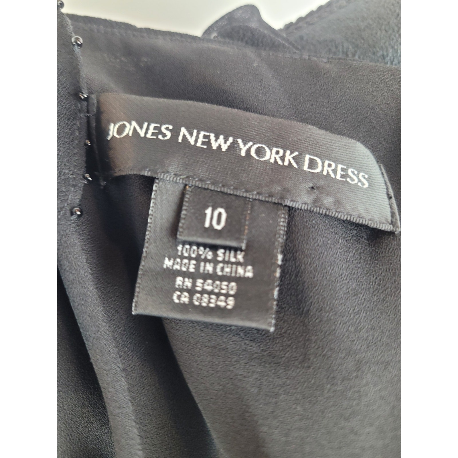 Jones New York Regency Silk Beaded Accent Evening Gown Dress Black Womens 10