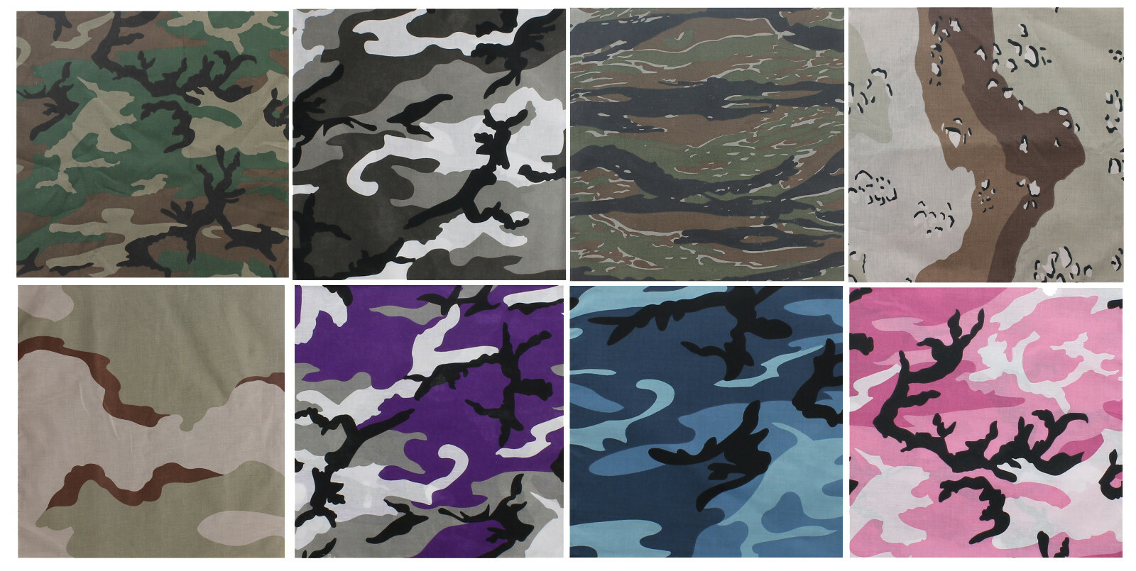 ARMYU Camouflage Jumbo Bandanas Cotton Military Headwraps 27″ x 27″, 8-Pack