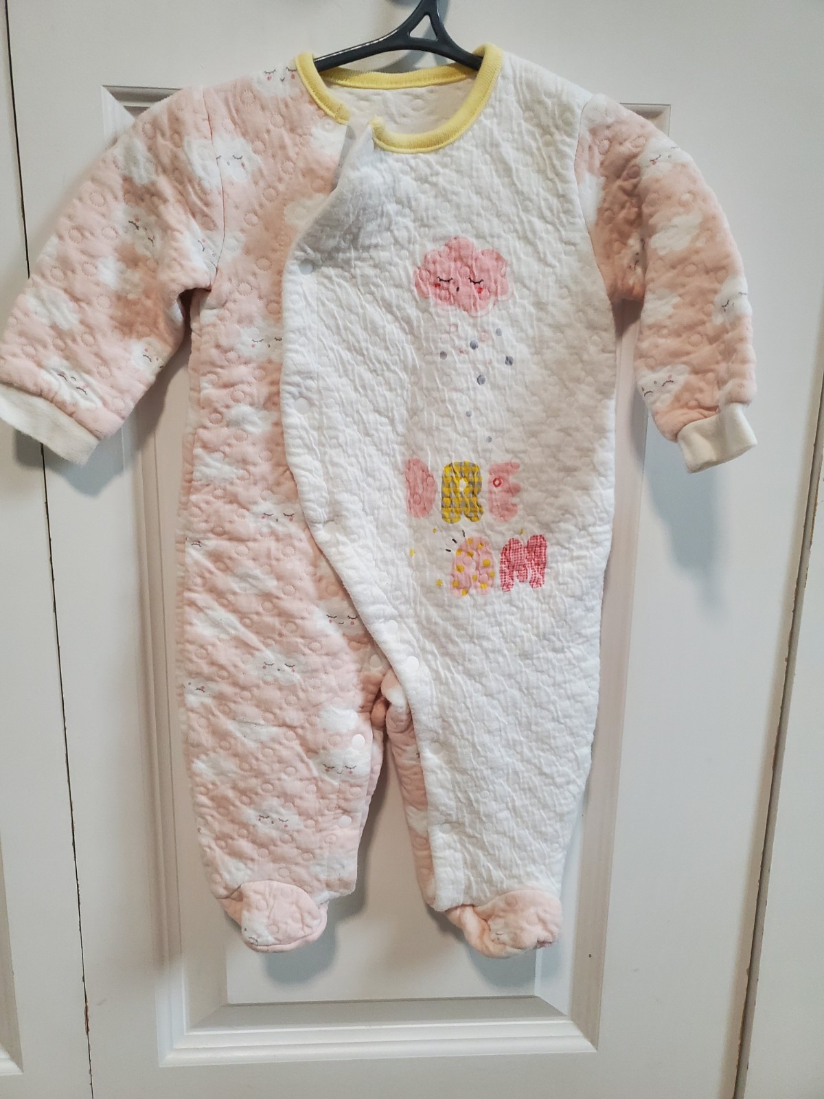 2pcs bundle Pink & White Quilted Snap Front Long Sleeve Coverall One-Piece 6-9M