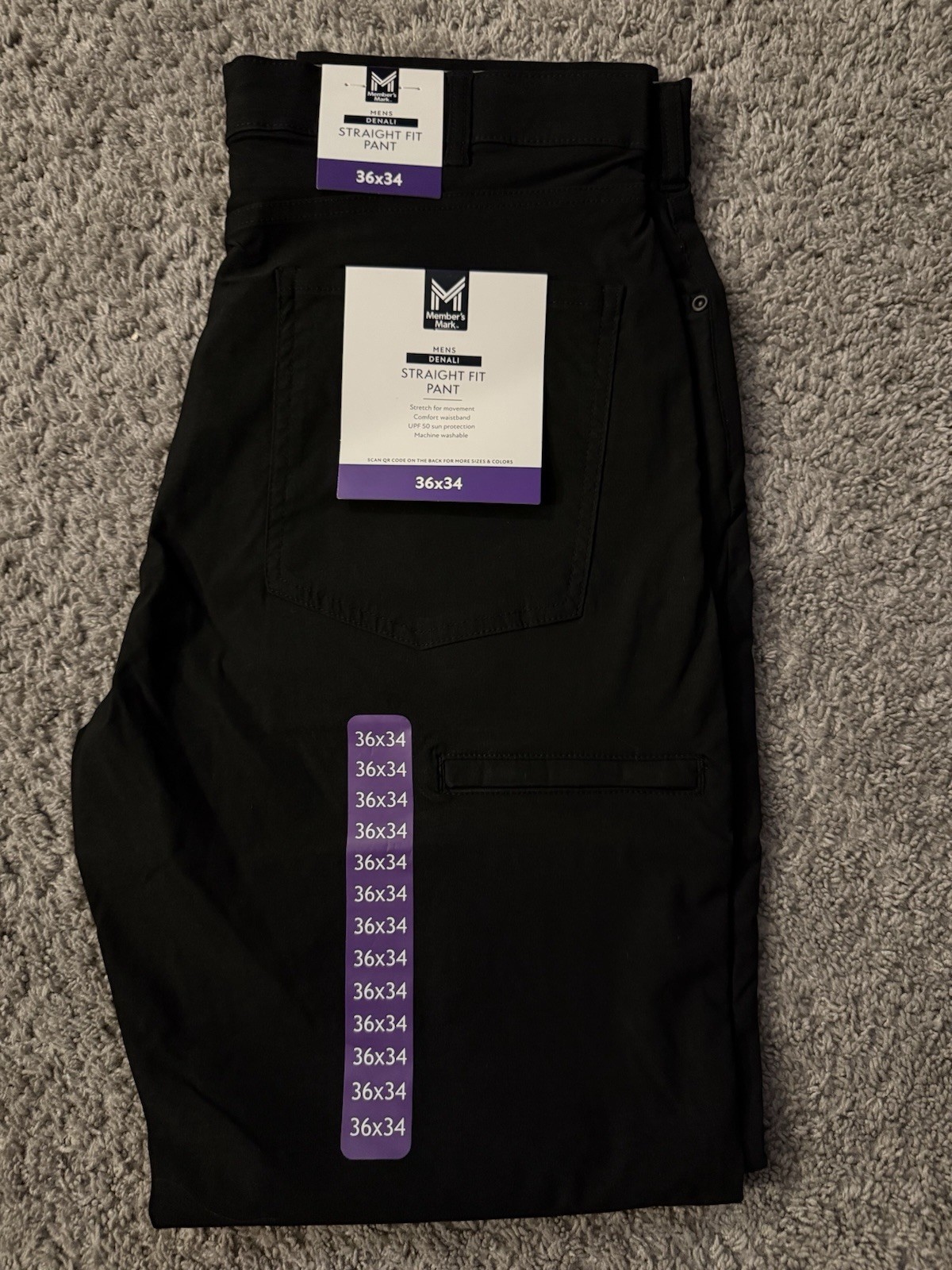 Member’s Mark Men’s Lightweight Black Straight Fit Denali Pant 36×34 NWT