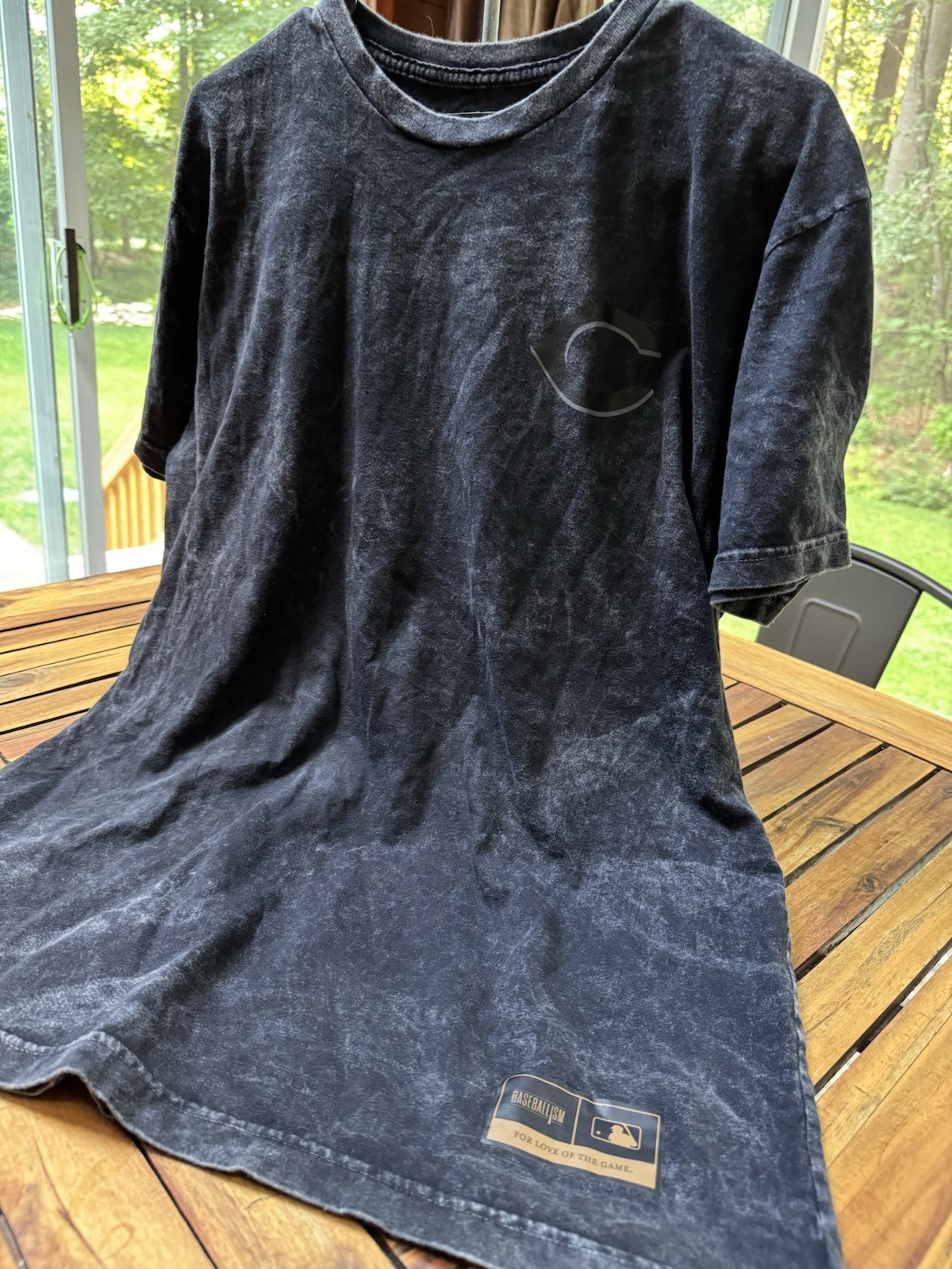 Baseballism Youth XL Black Acid Wash Graphic MLB Batterman Logo Patch Cotton Tee