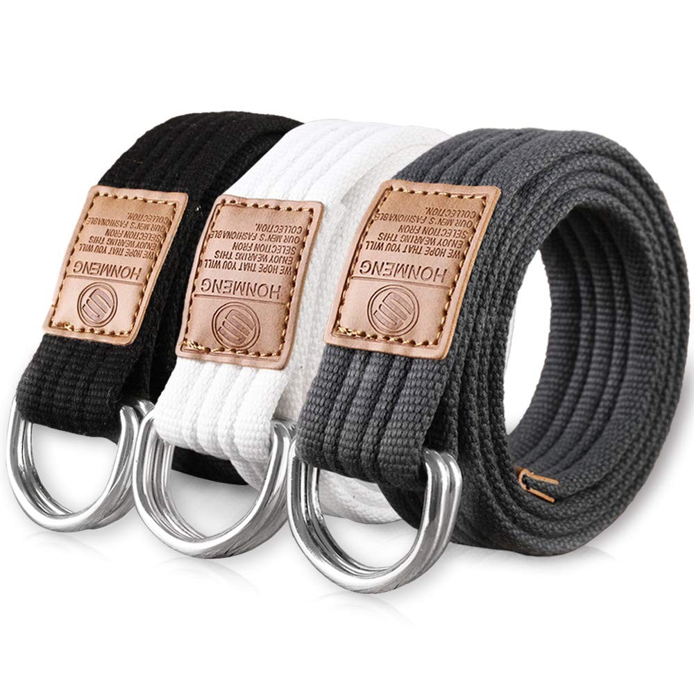 3 Pack Canvas Web Belts 1.25″ Wide Double D-ring Buckle for Men, Adjustable S…