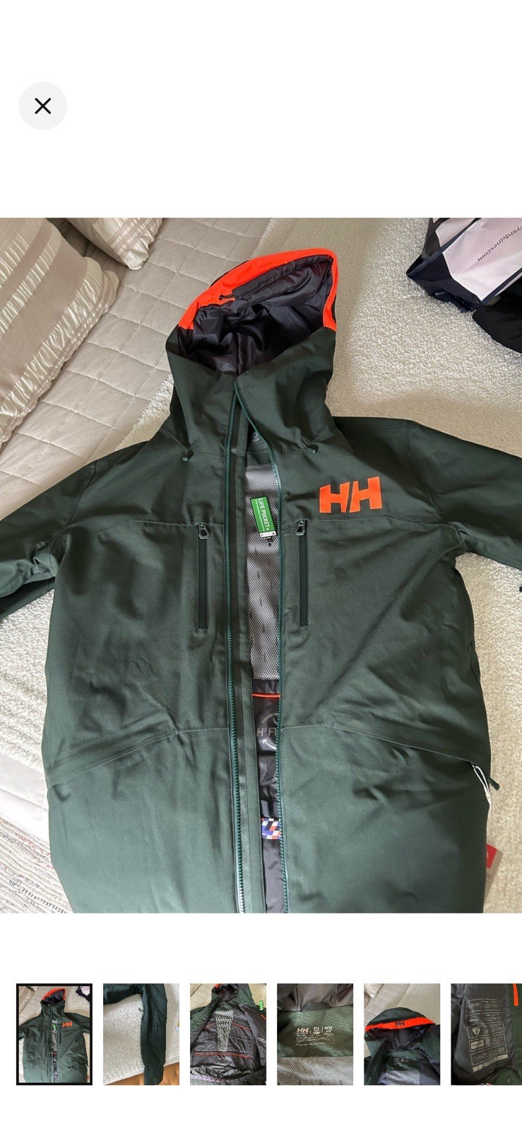 Helly Hansen Men’s Dark Green Ski Coat with Orange Hood Trim – Girabaldi 2.0