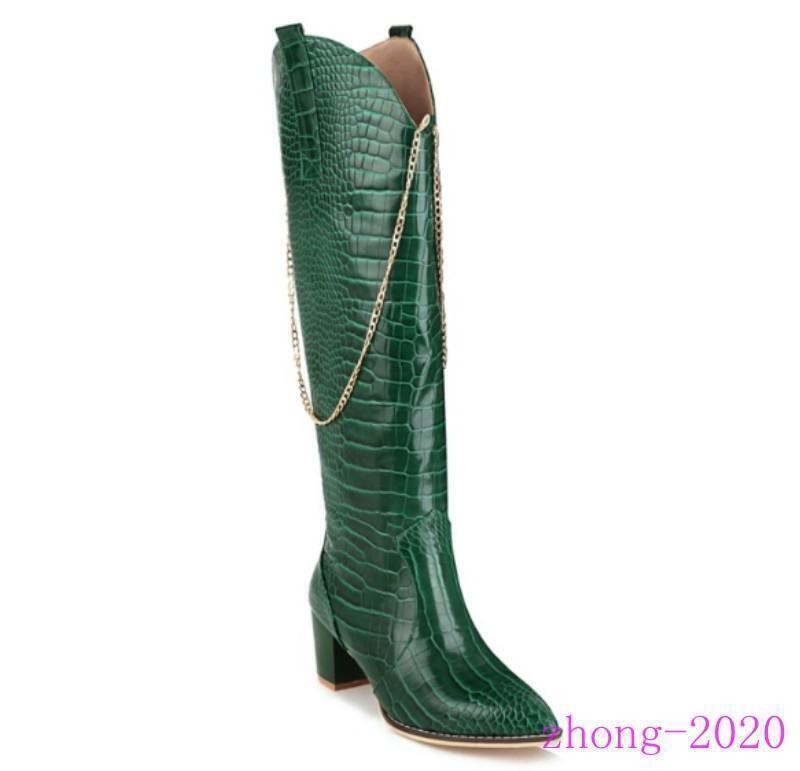 Fashion Womens Alligator Pattern Knee High Boots Dress Club Casual Formal Shoes