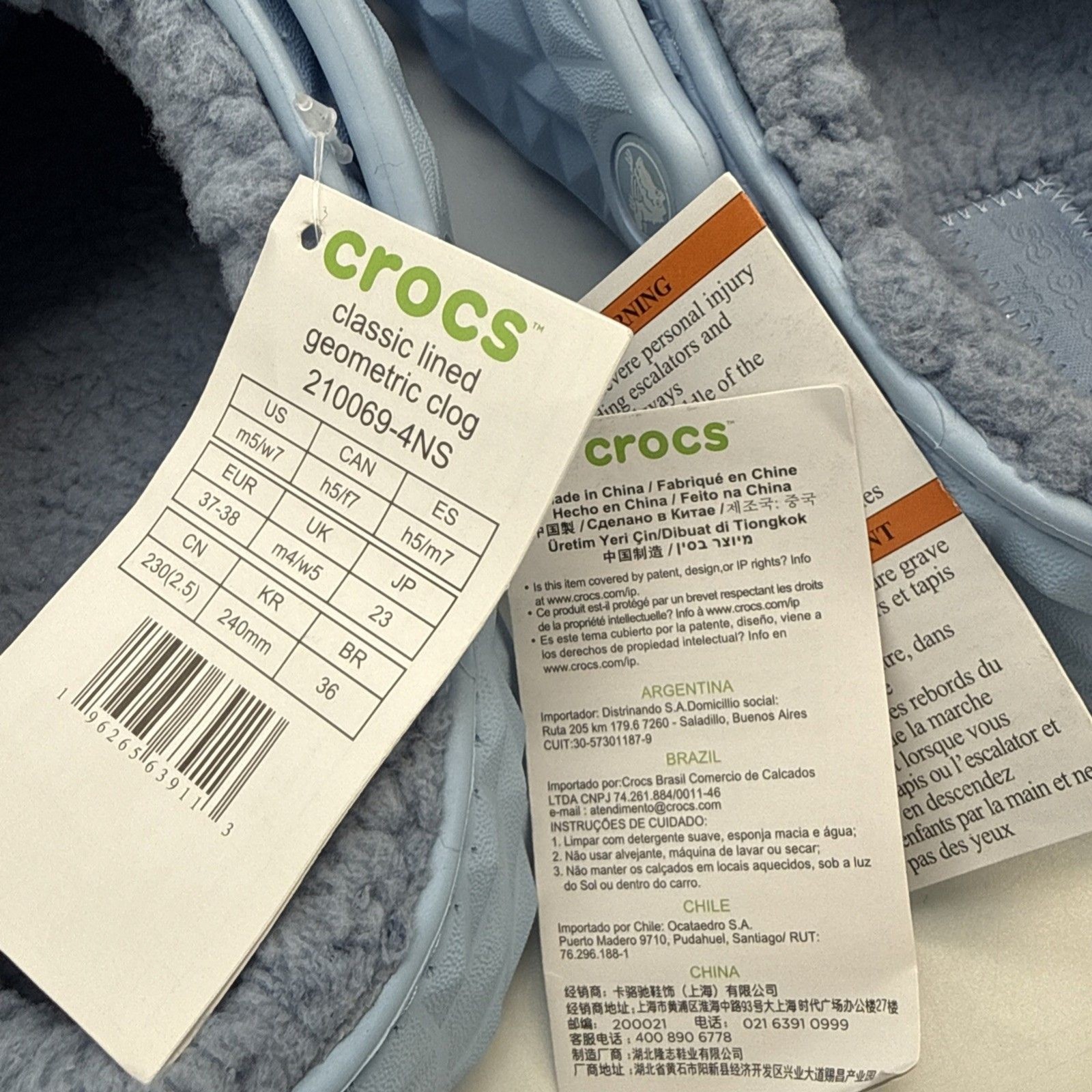 Crocs Geometric Clogs Lined Unisex Men 5 Women 7 Comfort Shoes Light Blue NWT