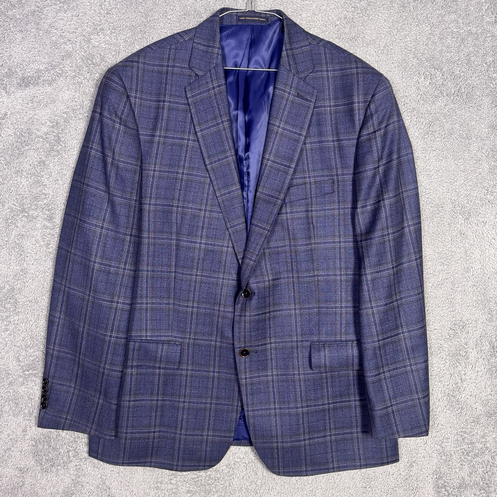 Hart Schaffner Marx Blazer Mens 46L Guabello Sobrius Wool Windowpane Sport Coat