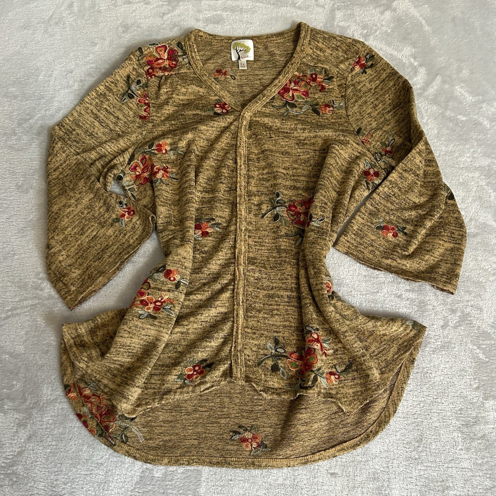 Fig and Flower Boho Tunic Top Plus Sz1X Floral Embroidered Cottagecore Peasant