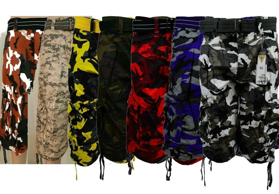 Men’s Army Shorts Camouflage Belt Focus 32 34 36 38 40 42 44 Cargo Shorts Camo