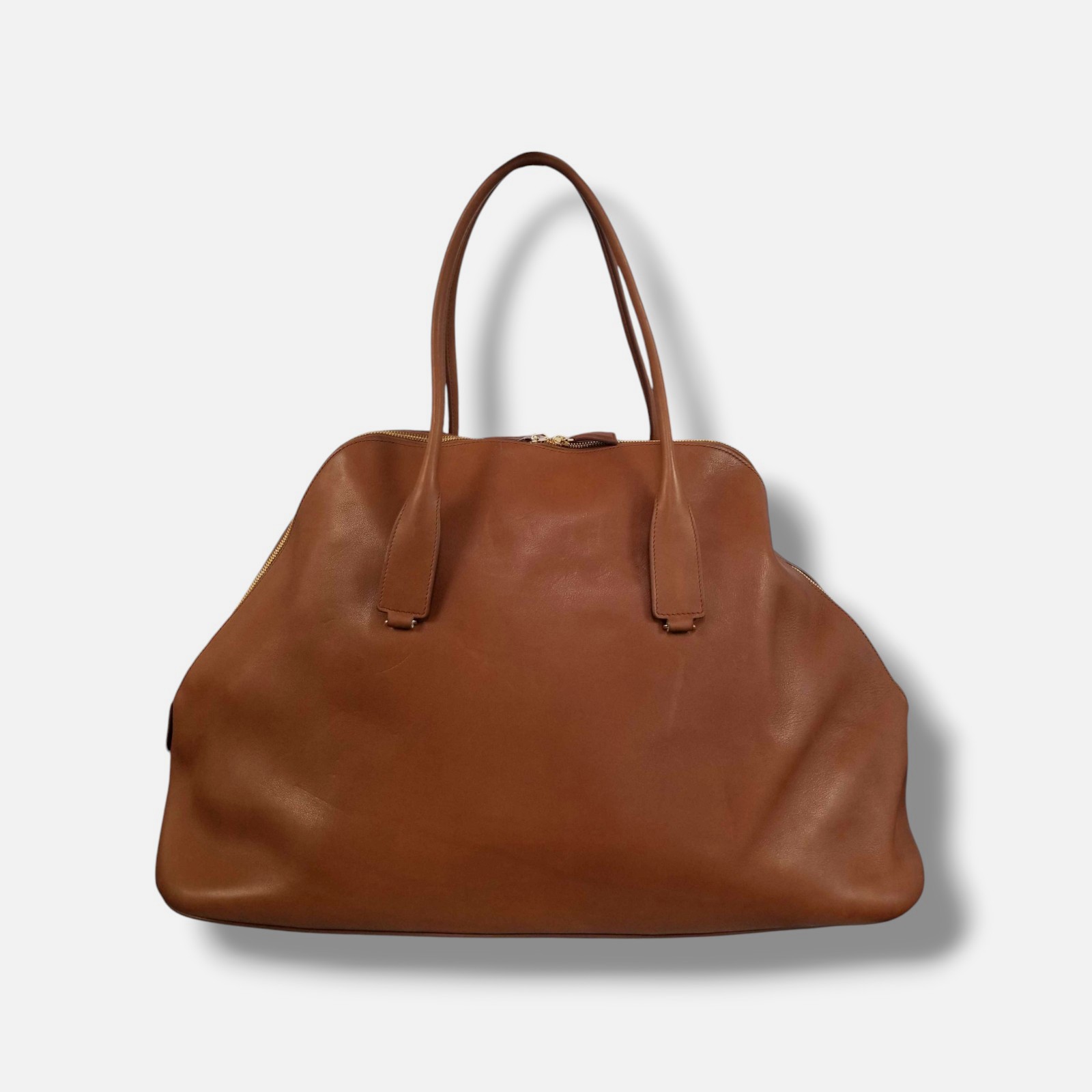 The Row Women Brown Devon Leather Shoulder Top Handle Tote Hand Bag