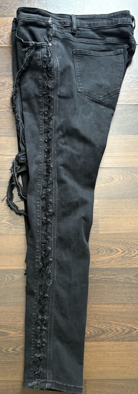 Damati Exclusive Distressed Fringe Loop Denim Jeans Black Men’s Size 36×32