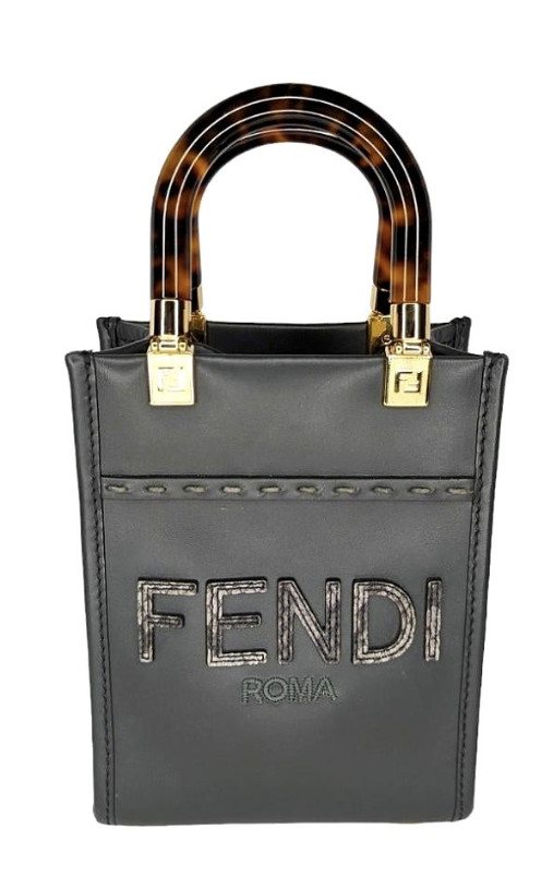 NEW – $1980 Fendi Mini Sunshine Open/No Closure Shoulder Tote Bag Gray Leather