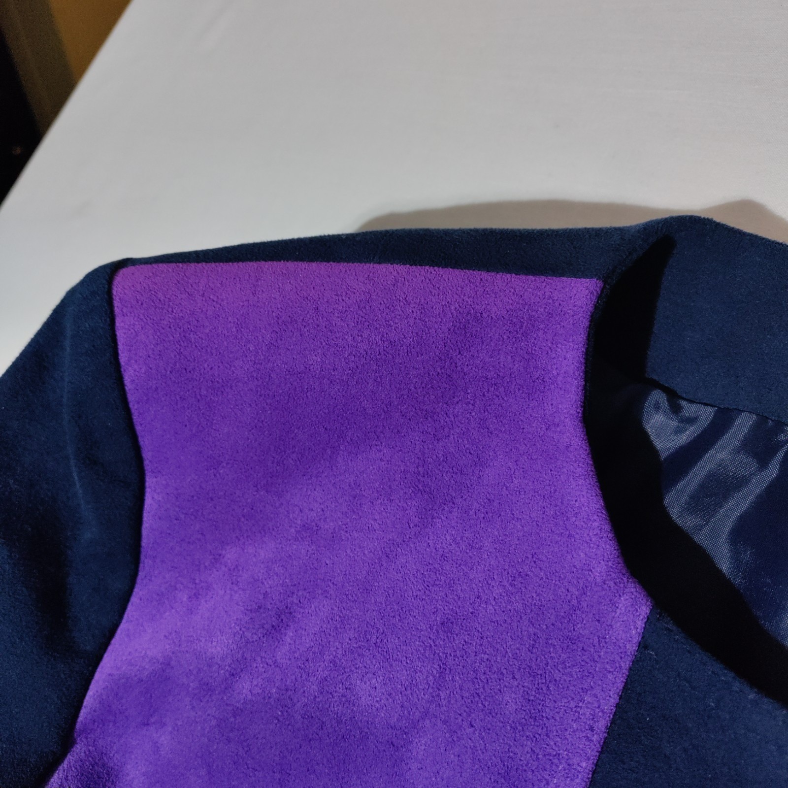 Lilli Ann Purple Red Cream Colorblock faux ultrasuede lined JACKET
