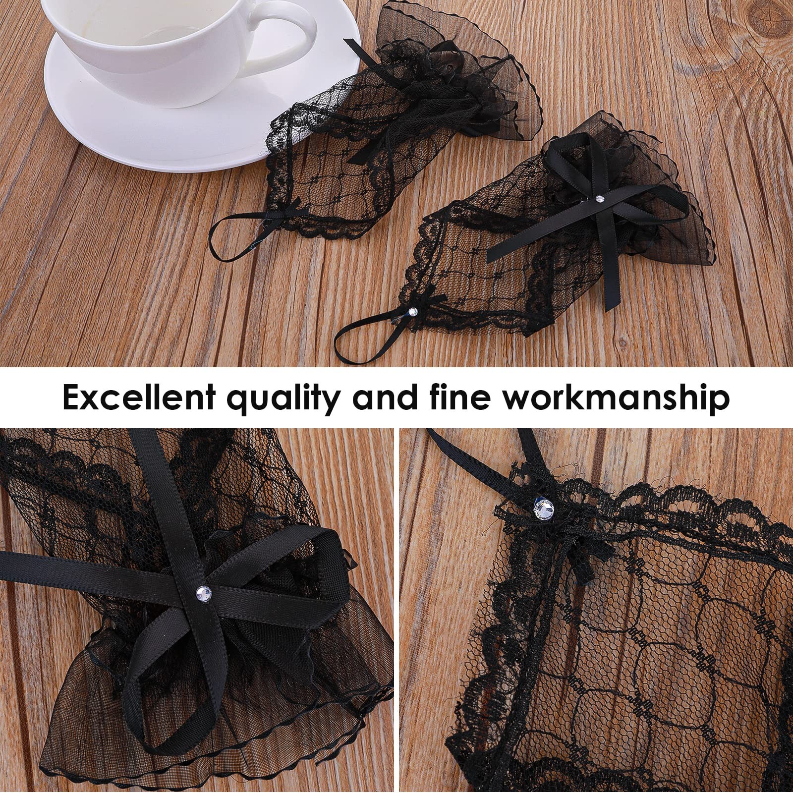 Yolev Wedding Fingerless Rhinestone Lace Gloves Length: 18cm/7.1inch, Black