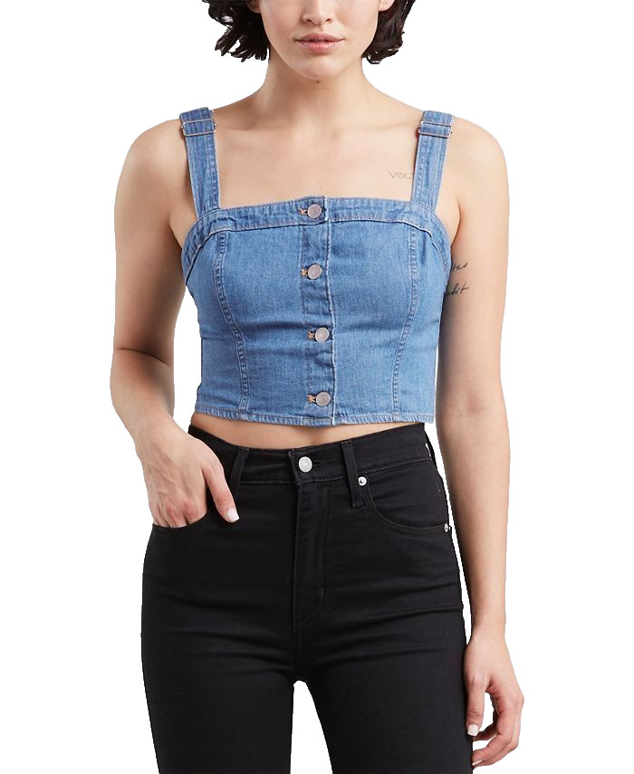 Levi’s Womens Western Stonewash 100% Cotton Denim Hazel Crop Top Tank Tee Large