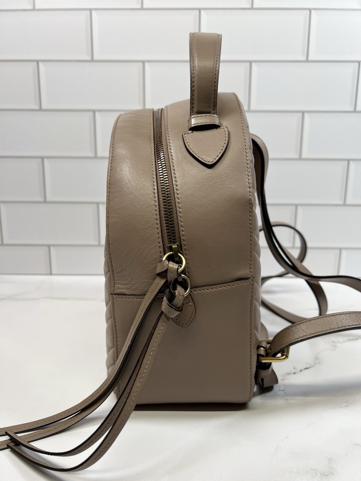 Gucci GG Marmont Calfskin Matelasse Leather Chevron Backpack Purse Bag
