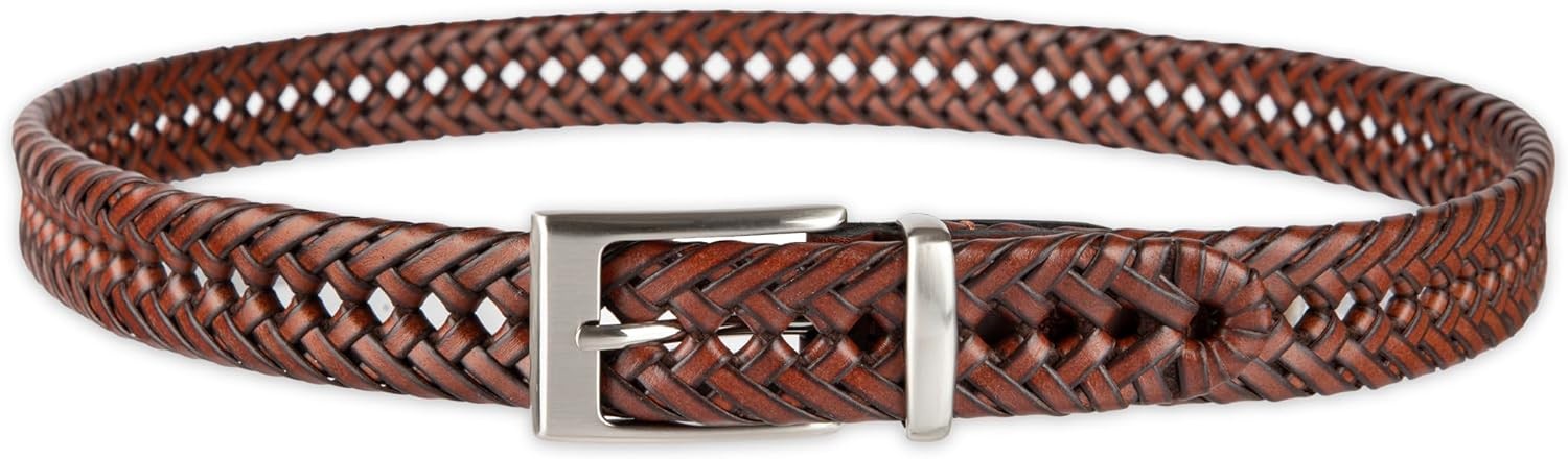 Men’s Braided Leather Belt, Fully Adjustable Casual Strap for Everyday Wear