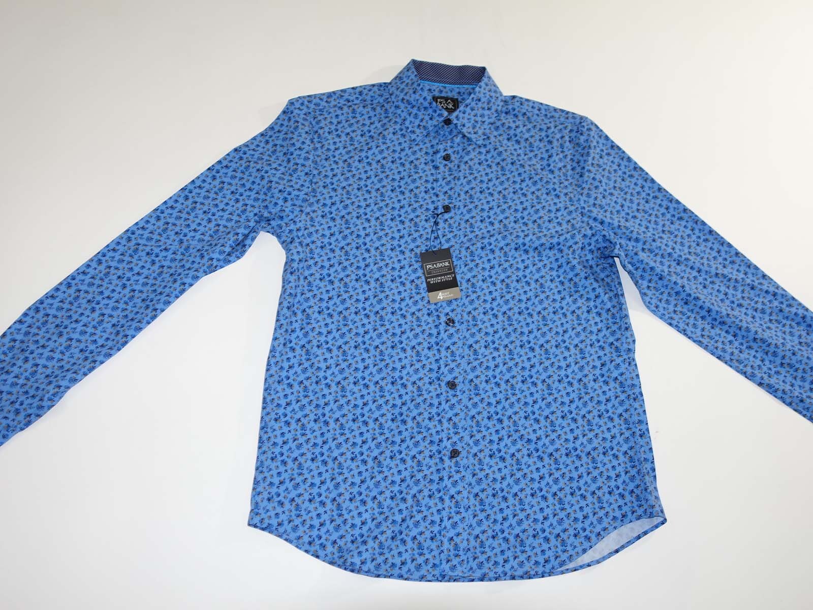 Jos. A. Bank Mens Slim Fit Button Front Shirt Large NWT Long Sleeves Floral Blue