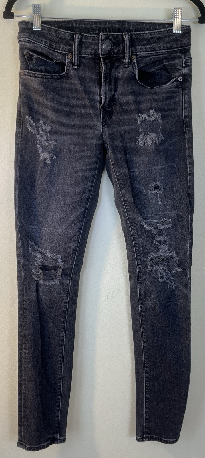 American Eagle AirFlex+ Women 28×32 Black Wash Distressed Stretch Jeans Denim