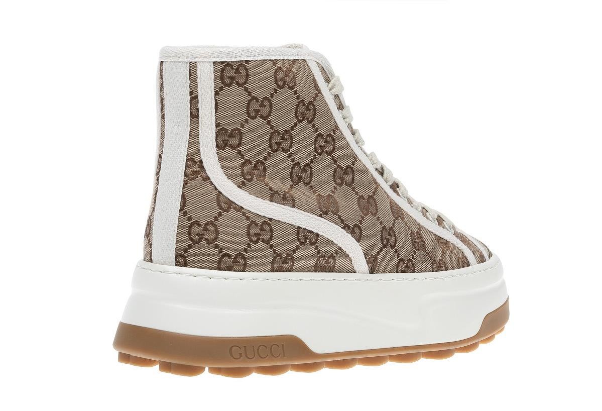 NEW GUCCI BEIGE EBONY CANVAS HIGH TOP SNEAKERS SHOES 6.5/US 7