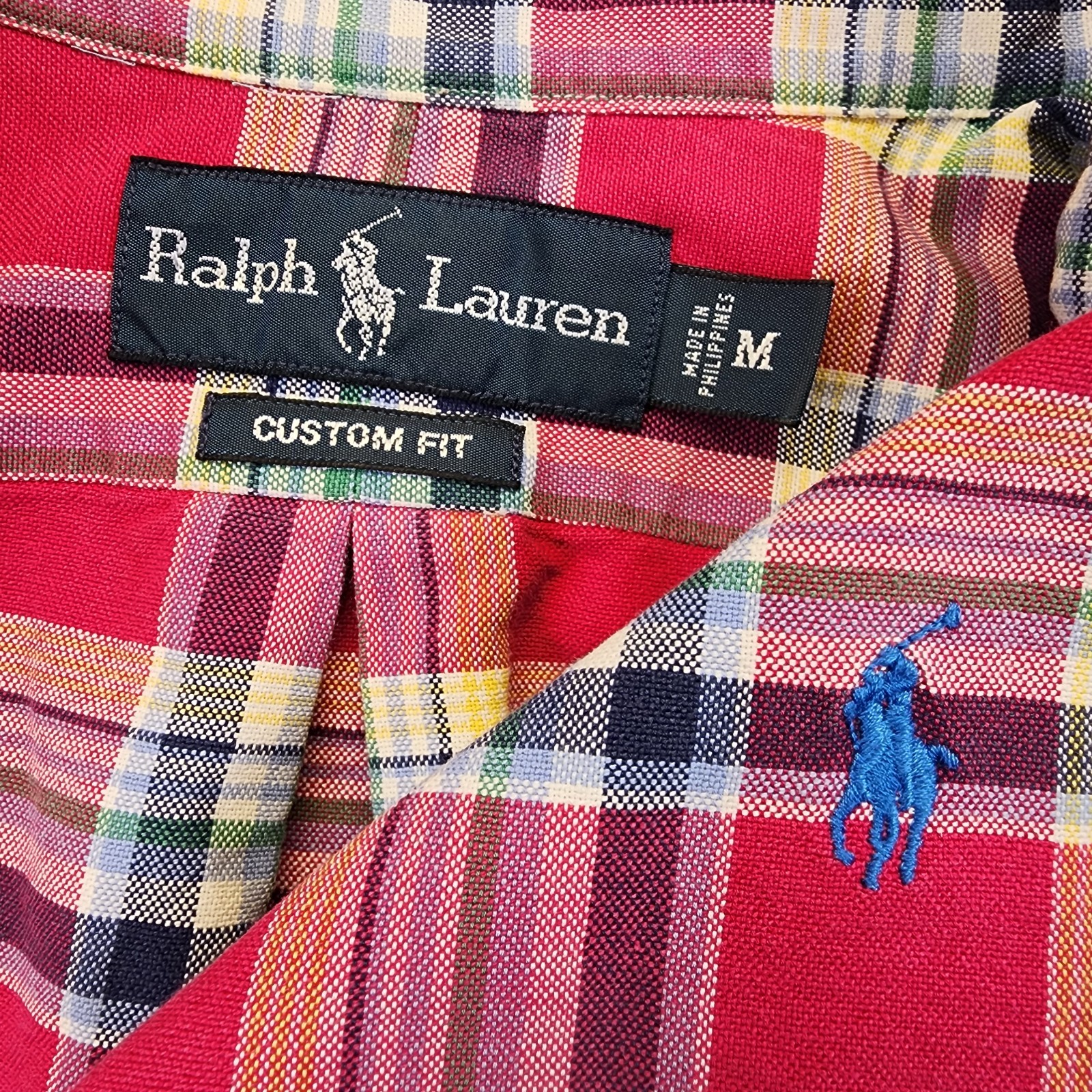 Ralph Lauren Men’s M Custom Fit Red Plaid Long Sleeve Button Shirt Colorful