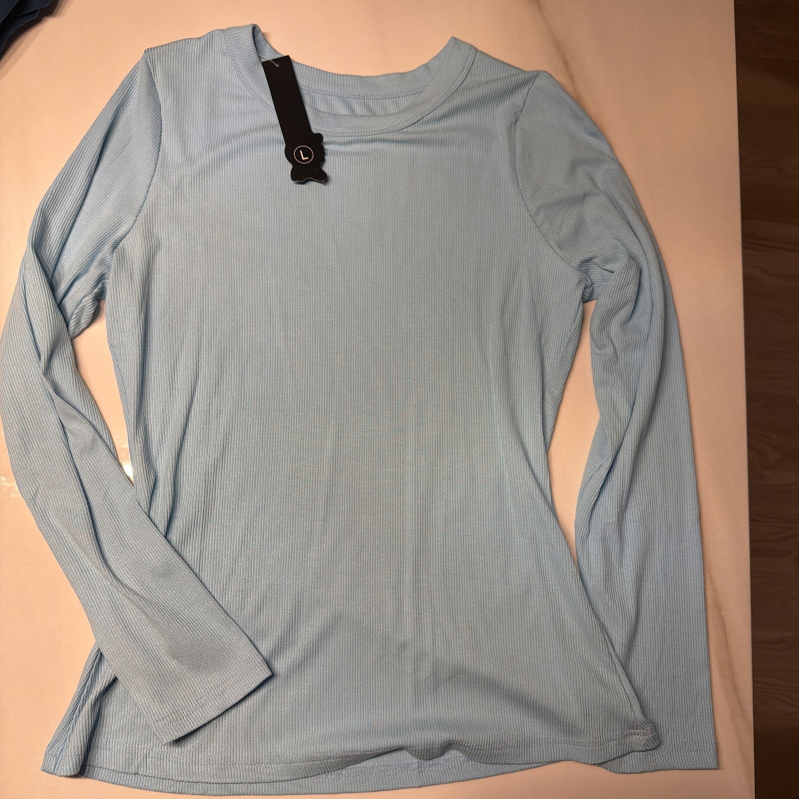 Women’s Large Ribbed Long Sleeve Thermal Crew Neck Top