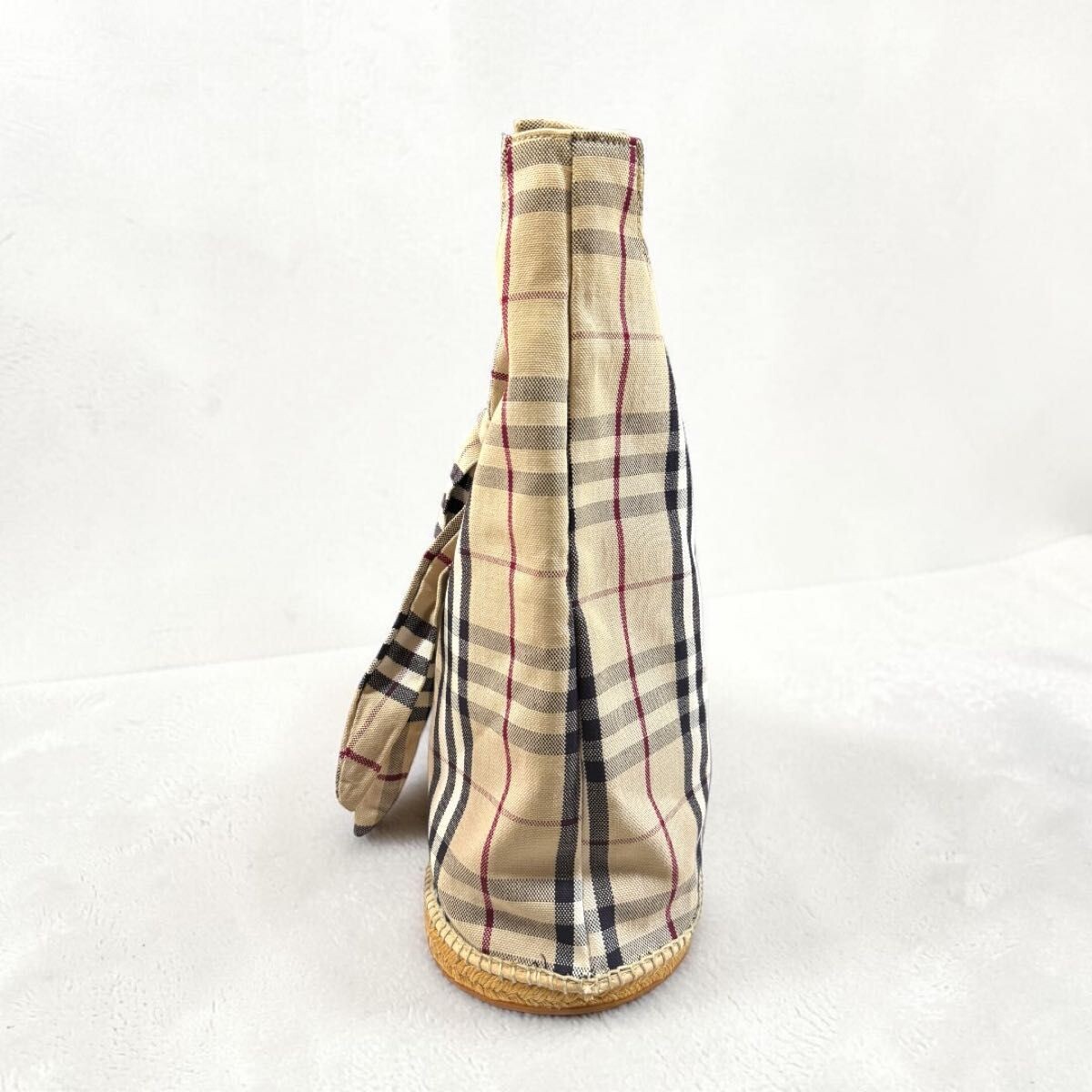 Burberry Nova Check Canvas Shoulder Bag Beige Vintage Women Magnetic 11.81in