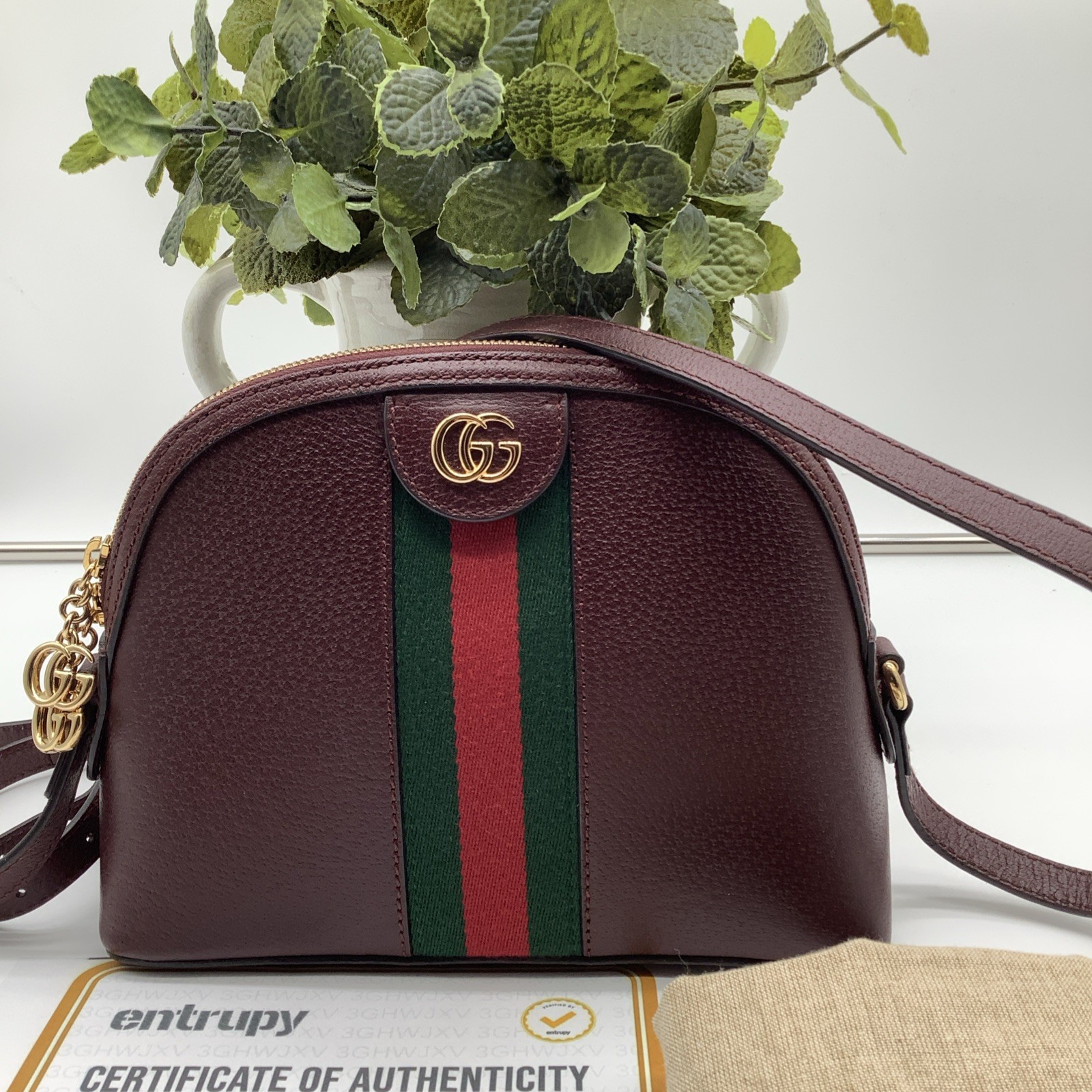 GUCCI Ophidia Dome Small Gold Maroon Leather Shoulder Bag Handbag Purse