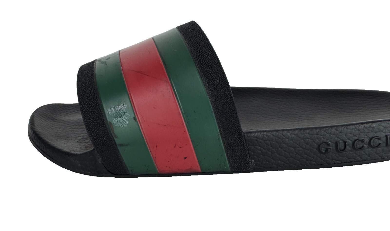 $510 Gucci Auth Men Black Web Rubber Pool Slides 9.5 US 9 UK 43 EU Sandals Shoes