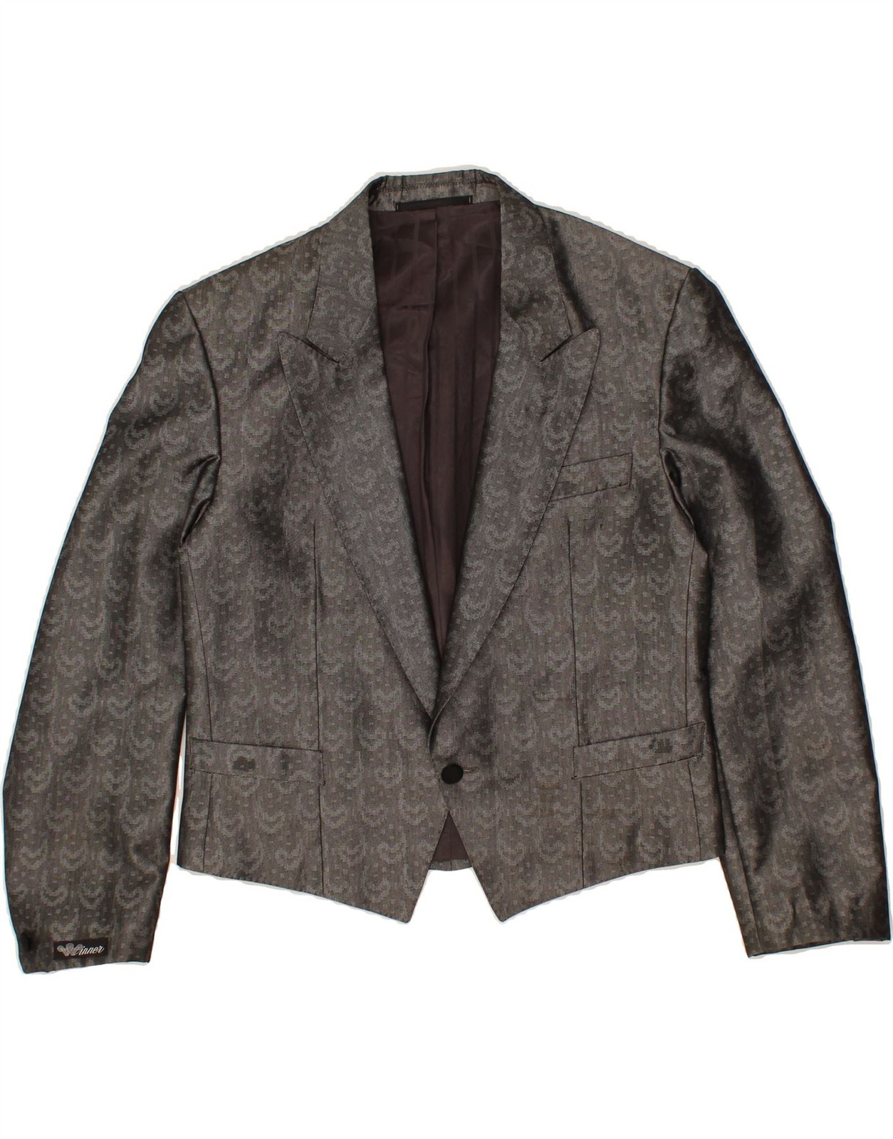 TREVIRA Womens 1 Button Blazer Jacket UK 14 Medium Grey Paisley Polyester AK20