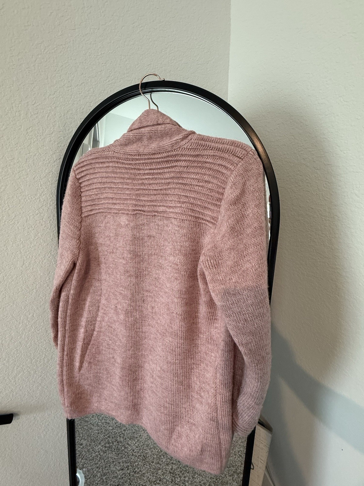 Alpaca Pink Knit Shawl Collar Open Front Cardigan Sweater Pockets Juniors S