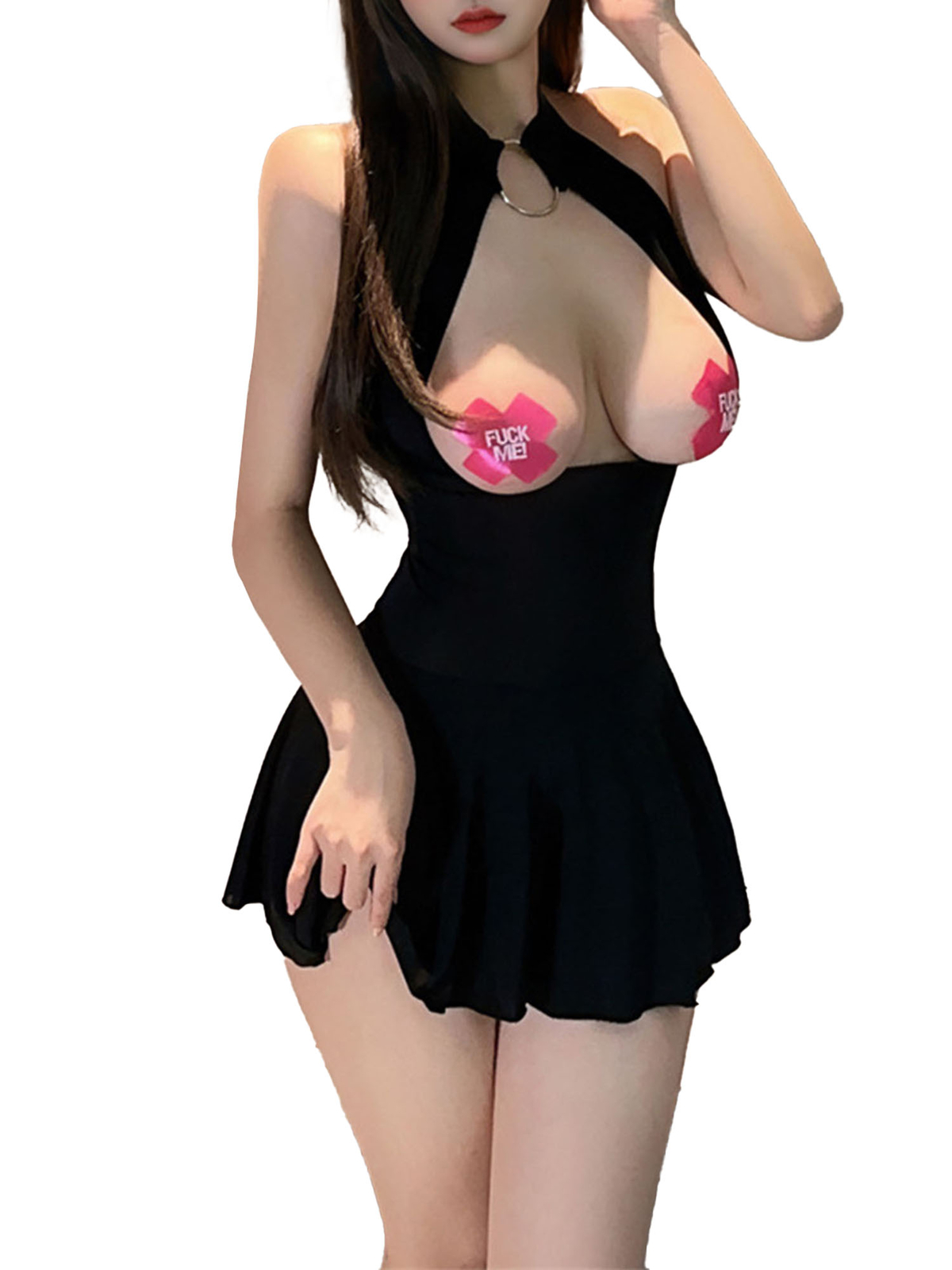 Women’s Sexy Lingerie Dress Nylon Open Cups Sleeveless Nightdress A-line Dresses