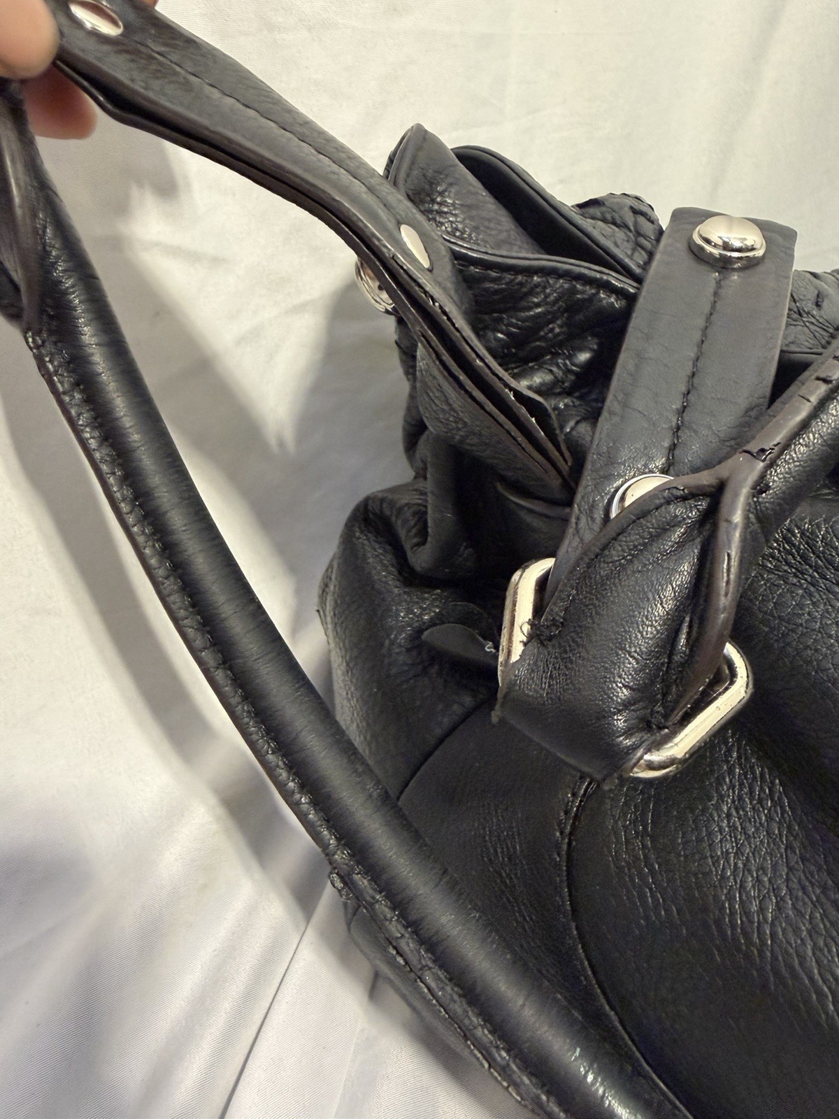 B Makowsky Black Soft Leather Hobo Shoulder Bag Purse Leopard Interior