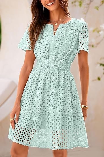 PRETTYGARDEN Womens 2026 Summer Short Dress V Neck Short Sleeve A Line