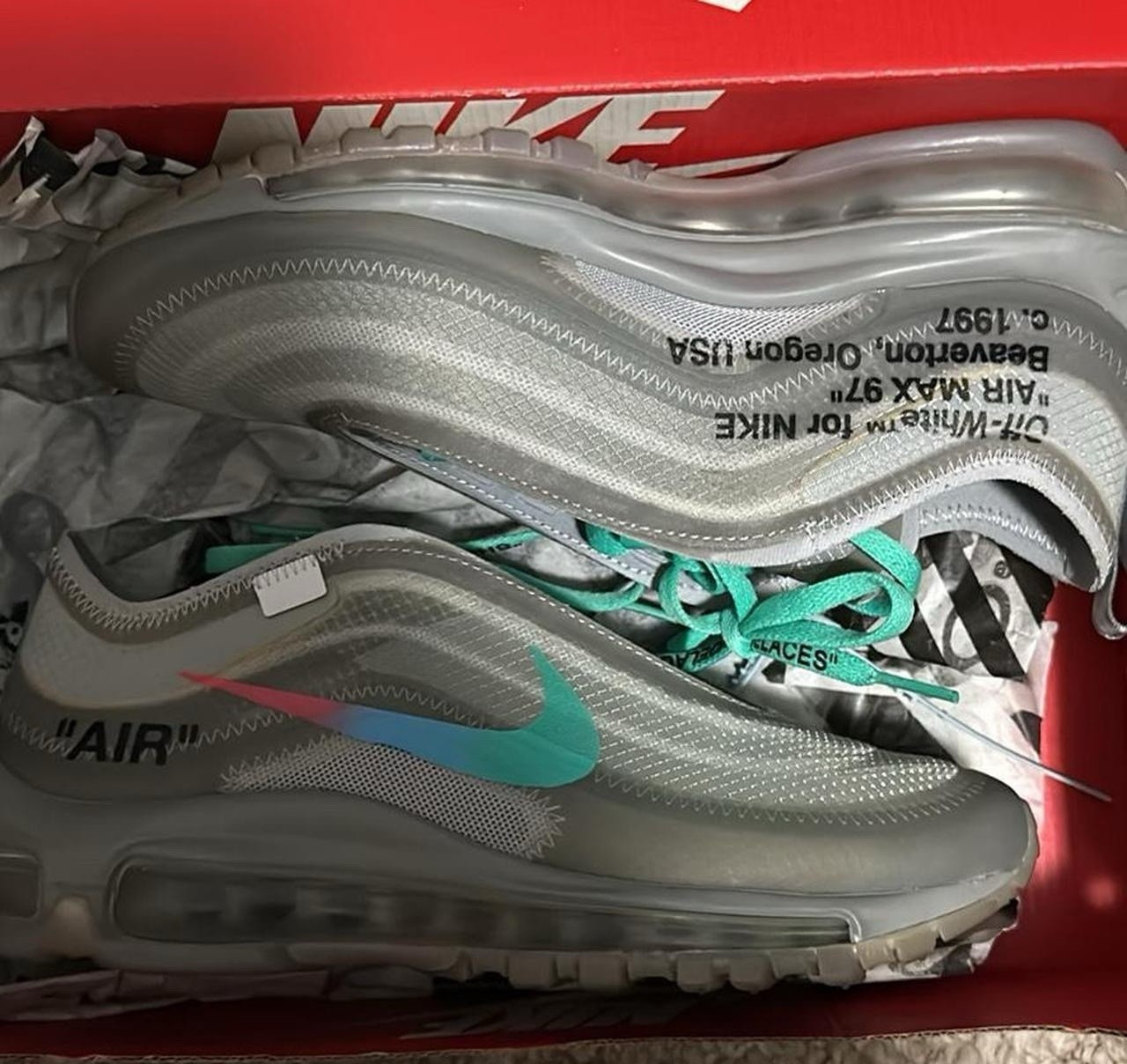 Off White Nike Air Max 97 OG AJ4585-101 Men’s US 5 Gray Green